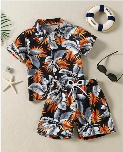 Boys Co ord Set Black and golden Leaf  Color