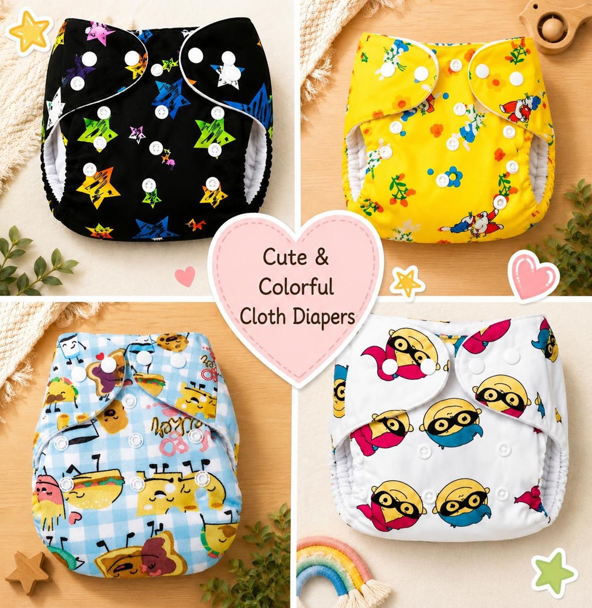 Multicolor Reusable Diaper ( 4 Pieces),