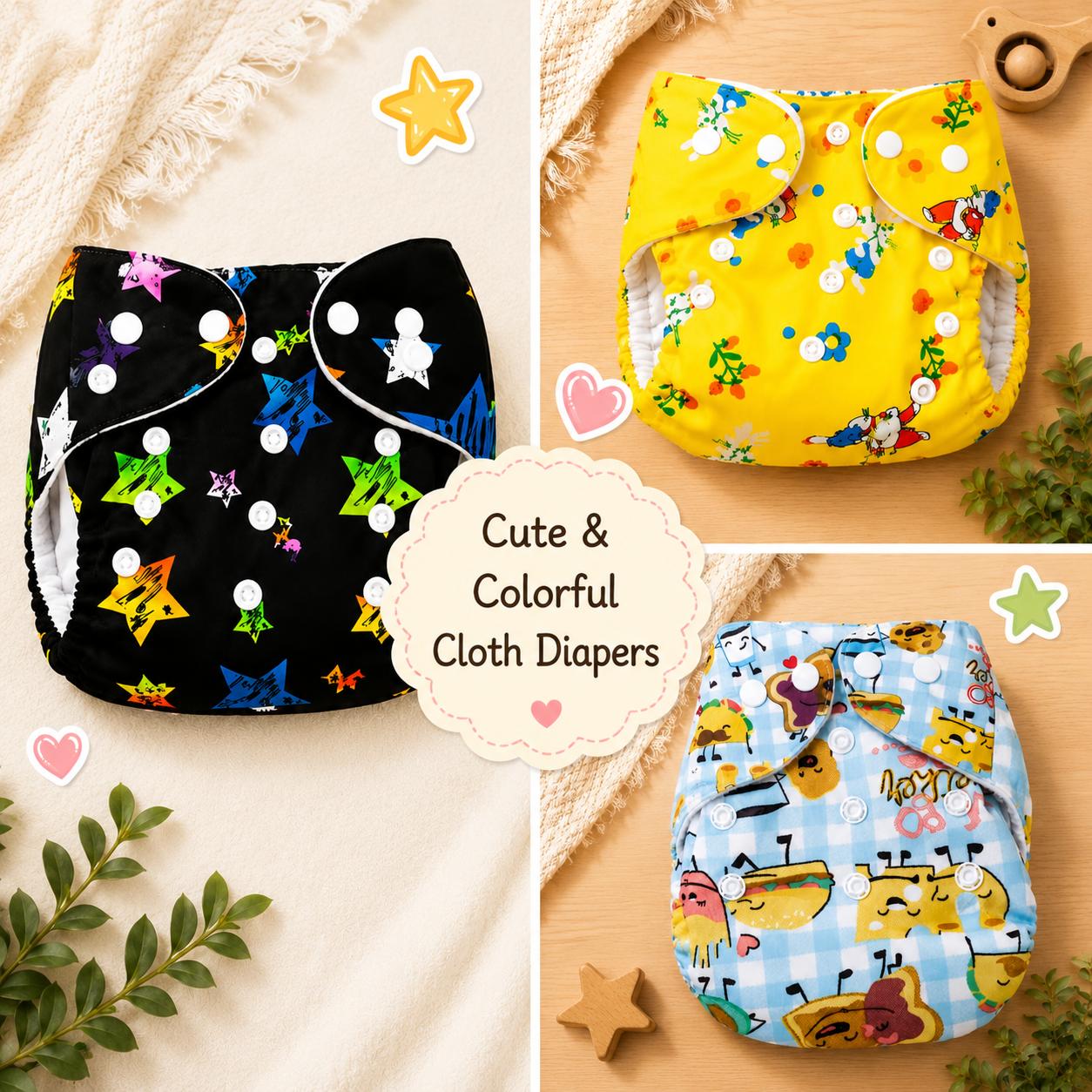 Multicolor Reusable Diaper ( 3 Pieces),Yellow & Blue& Black